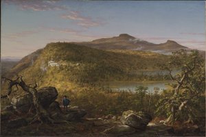 Pohled na dvě jezera a Mountain House v pohoří Catskill, ráno od Thomas Cole