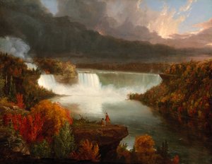 Pohled do dálky na Niagarské vodopády od Thomas Cole