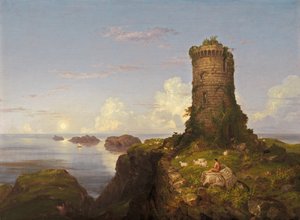 Scéna italského pobřeží se zničenou věží, 1838. od Thomas Cole