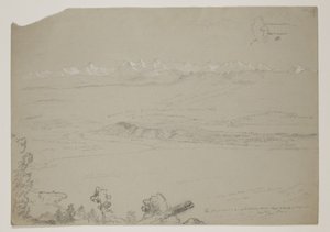 Jezero Yverdon nebo Neuchatel z Hill Chaumont, Švýcarsko, 1841 (tužka zvýrazněná kvašem na papíře) od Thomas Cole