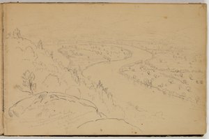 Panorama Oxbow na řece Connecticut při pohledu z Mount Holyoke, kolem roku 1832 (tužka na papíře) od Thomas Cole