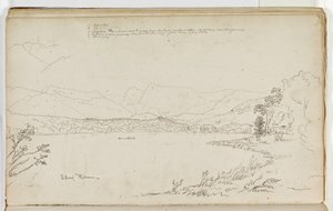 The Head of Windermere, Lake District, Anglie, 1829 (pero a inkoust přes tužku na papíře) od Thomas Cole