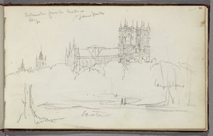Westminsterské opatství ze severu, St. James Park, kolem roku 1830 (tužka na papíře) od Thomas Cole