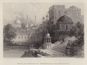 Baoli a pozůstatky Jehanghirova paláce, Dillí (barevné lito)