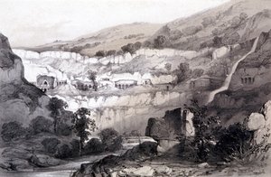 Pohled na jeskyně, Ajunta, Indie, 1844