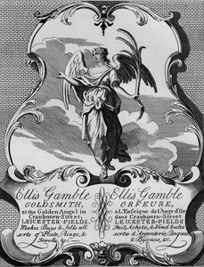 Obchodní karta zlatníka Ellis Gamble, 20. léta 18. století, 1827.