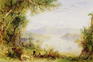 Pohled na řeku Hudson, kolem 1840-45 (olej na panelu)