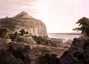 Severozápadní pohled na Rotas Ghur, Bahar, z knihy "Orientální scenérie: Pohledy z Hindoostánu". od Thomas Daniell