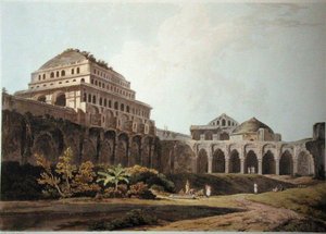 Část paláce, Madura, deska XIII z „Orientální scenérie“, vydané 1797 (barevná akvatinta) od Thomas Daniell