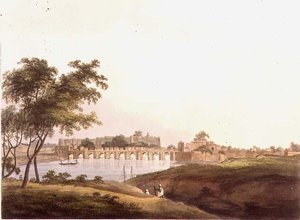 The Bridge at Juonpore, Bengal, rytý H. Merke (fl.1800-20) pub. Edward Orme (1774-c.1820) 1804 (litho) od Thomas Daniell
