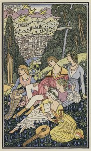 Ilustrace k Boccacciovu Dekameronu (barevná litografie)