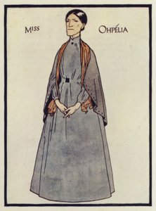 Slečna Ofélie, postava z knihy Chaloupka strýčka Toma (barevná litografie)