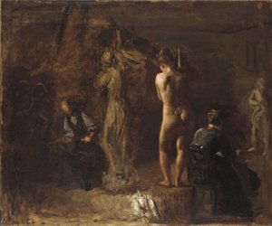 William Rush vyřezával svou alegorickou postavu řeky Schuylkill, 1876 (olej na plátně připevněném na kompoziční desce)