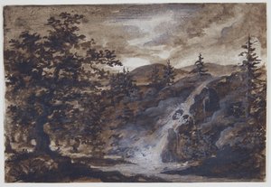 Krajina se skalami, stromy a řekou od Thomas Fearnley