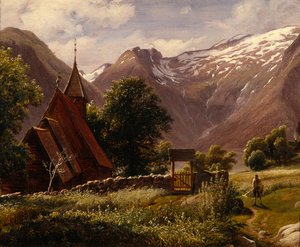 Kostel Tjugum, Balestrand od Thomas Fearnley