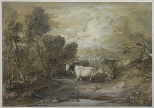 Pastevec se třemi krávami u horského rybníka od Thomas Gainsborough
