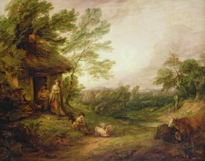 Dveře chalupy s dívkou a prasaty, kolem roku 1786