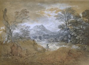 Krajina s cestou na okraji lesa, 1760-65 (akvarel a tělová barva přes slabé náznaky v grafitu na hnědém papíře)