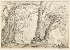 Muž se psem v lese od Thomas Gainsborough