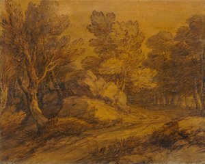 Scéna se silnicí vinoucí se lesem od Thomas Gainsborough