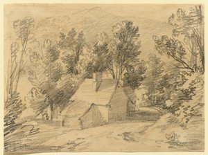 Studie domu a kůlny v zalesněném údolí od Thomas Gainsborough