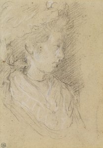 Studie ženy v mafiánské čepici (černobílá křída na tkaném papíře) od Thomas Gainsborough