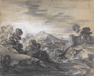 Zalesněná krajina s hradem od Thomas Gainsborough