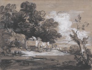Zalesněná krajina s vozíkem a postavami od Thomas Gainsborough