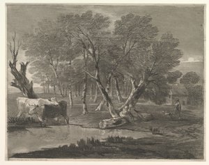Zalesněná krajina s krávami u bazénu, figurami a chalupou, 1775-80. od Thomas Gainsborough