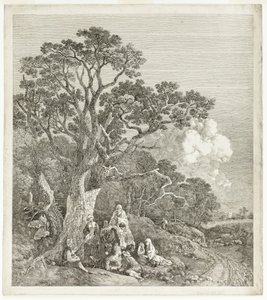 Zalesněná krajina s cikány shromážděnými u ohně od Thomas Gainsborough