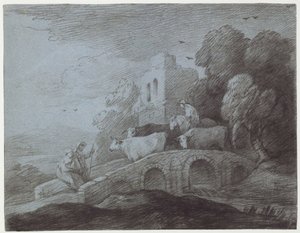 Zalesněná krajina s pastevcem pohánějícím dobytek (lept na papíře) od Thomas Gainsborough
