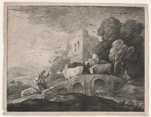 Zalesněná krajina s pastevci pohánějícími dobytek, 1779-1780. od Thomas Gainsborough