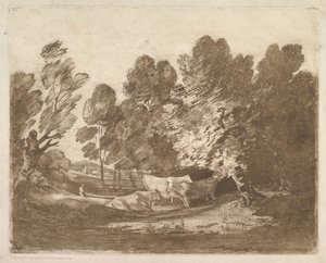 Zalesněná krajina s pastevci a krávami, 1. srpna 1797. od Thomas Gainsborough