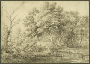 Zalesněná krajina s potokem od Thomas Gainsborough