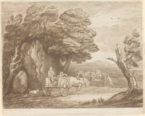 Zalesněná krajina se dvěma venkovskými vozíky a figurkami od Thomas Gainsborough