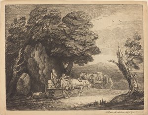 Zalesněná krajina se dvěma venkovskými vozíky a figurkami od Thomas Gainsborough