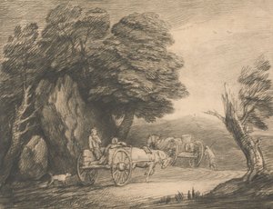 Zalesněná krajina se dvěma venkovskými vozíky a figurkami od Thomas Gainsborough