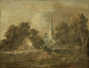 Zalesněná krajina s vesnickou scénou od Thomas Gainsborough