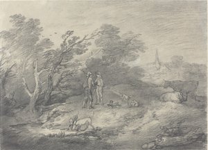 Lesy poblíž vesnice s lapači králíků a jejich chrty od Thomas Gainsborough