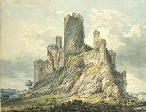 Hrad Conway, kolem roku 1793 (akvarel, dotek rákosovým perem, přes náznaky v grafitu) od Thomas Girtin