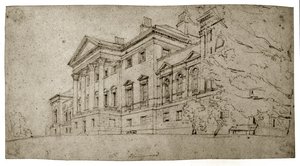 Harewood House, Yorkshire, cca 1798 (grafit na texturovaném tkaném papíru) od Thomas Girtin
