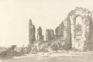 Ruiny paláce Savoy, Londýn (pero a inkoust s mytím na papíře) od Thomas Girtin