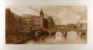 Pohled na Pont au Change, Městské divadlo, Pont Neuf, věznici Conciergerie atd., z Pont Notre-Dame od Thomas Girtin