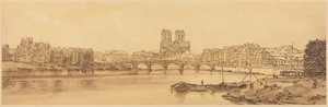 Pohled na Pont de la Tournelle a Notre-Dame od Arsenalu: tabule 11 od Thomas Girtin