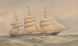Clipper Ship Aurora na moři, asi 1868-74 (litografie, kolorovaná)