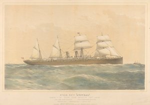Parní loď Austral patřící společnosti Orient Steam Navigation Company Limited, asi 1868-74 (kolorovaná litografie) od Thomas Goldsworth Dutton