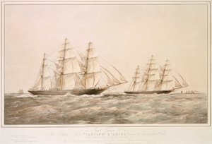Velký čínský závod: Clipperovy lodě "Taeping" a "Ariel" míjejí Ještěrčí jezero 6. září 1866 na zpáteční cestě z Foo-Chow-Foo od Thomas Goldsworth Dutton