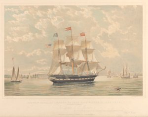 Newyorská a londýnská dopravní loď Victoria (vplouvá do newyorského přístavu), asi 1839-44 (litografie, kolorovaná) od Thomas Goldsworth Dutton