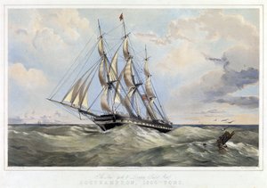 New York linka plachetnice (Spojené státy) Londýn (Anglie), Southampton (kapacita 1600 tun). Barevná litografie, Thomas Goldsworth Dutton (1819-1891) od Thomas Goldsworth Dutton