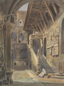 Court of the Bargello, Florencie, 1839 (wc s inkoustem a tužkou na papíře)